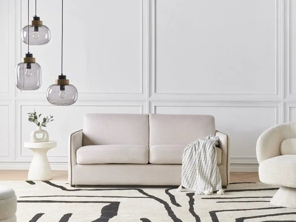 Schlafsofa 2-Sitzer ISHOJ Stoff Hellbeige