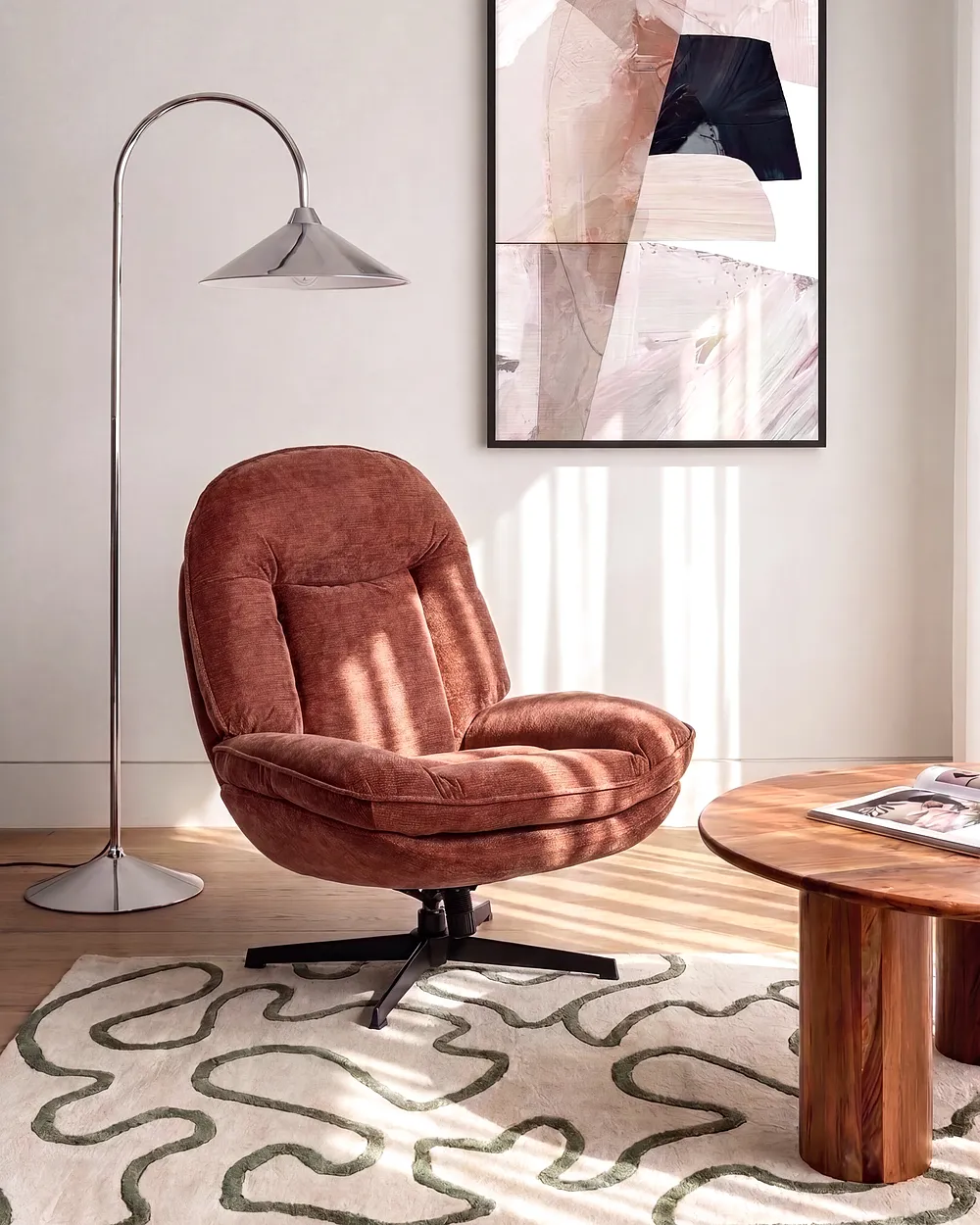 Swivel Armchair AREMARK Chenille Golden Brown