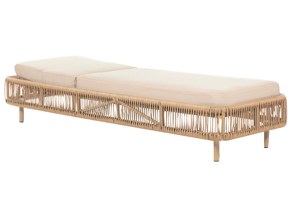 Sun Lounger with Cushion OSINI Reclining PE Rattan Beige_863886