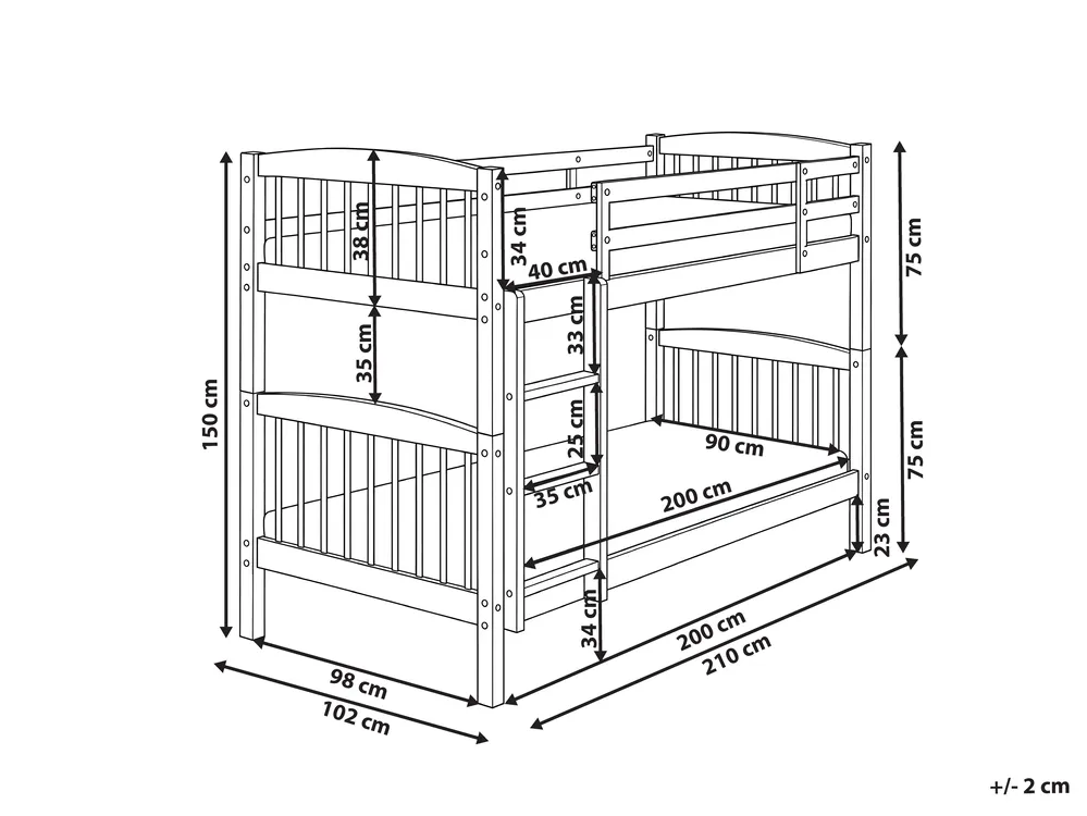 Hochbett Kiefernholz REVIN 90 x 200 cm Dunkelbraun_1135247
