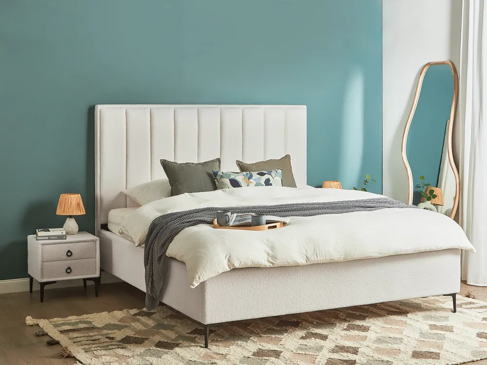 Schlafzimmer Set SEZANNE Bouclé Cremeweiß 180 x 200 cm