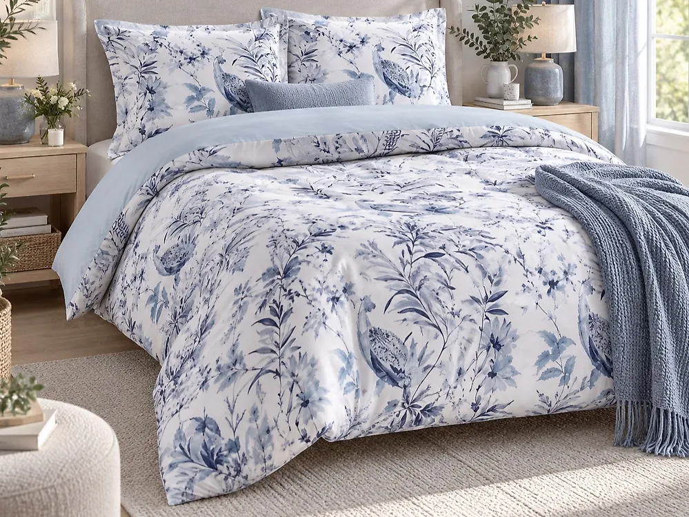 Bettwäsche-Set BALLARD 155 x 220 cm Baumwollsatin Blau_1179956