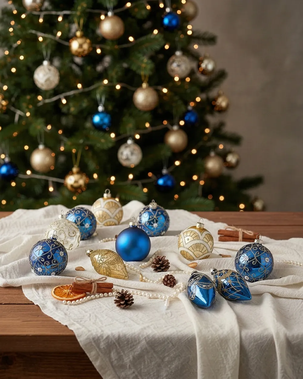 Weihnachtskugel 35er Set ICEDROP Glas Blau / Gold