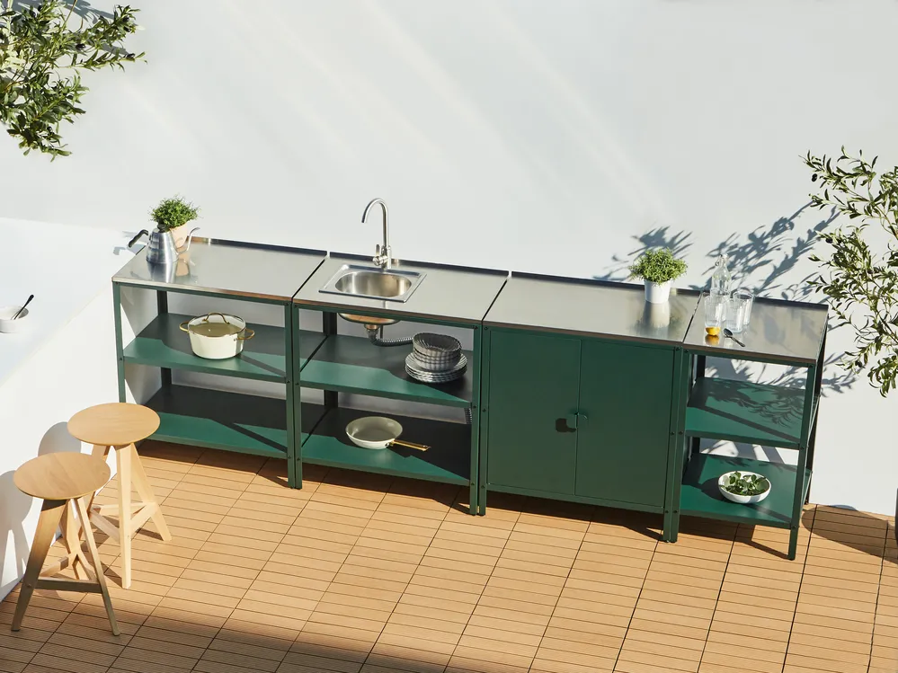 Outdoor-Küche 4er Set mit Spüle VILAMA Grün Metall