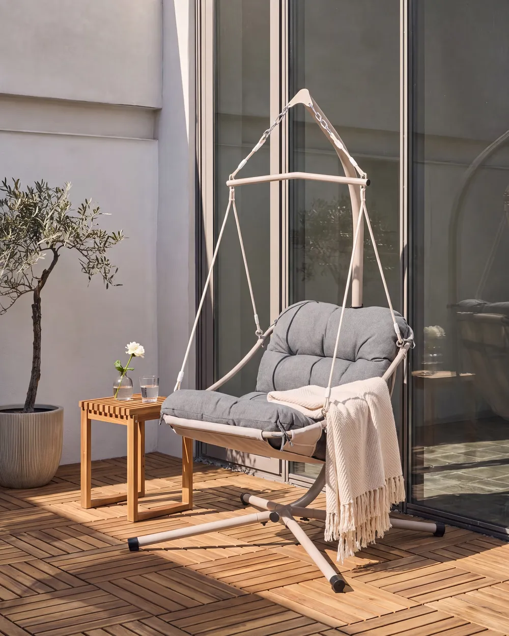Hanging Chair with Stand ALGHERO Metal Grey_1099133