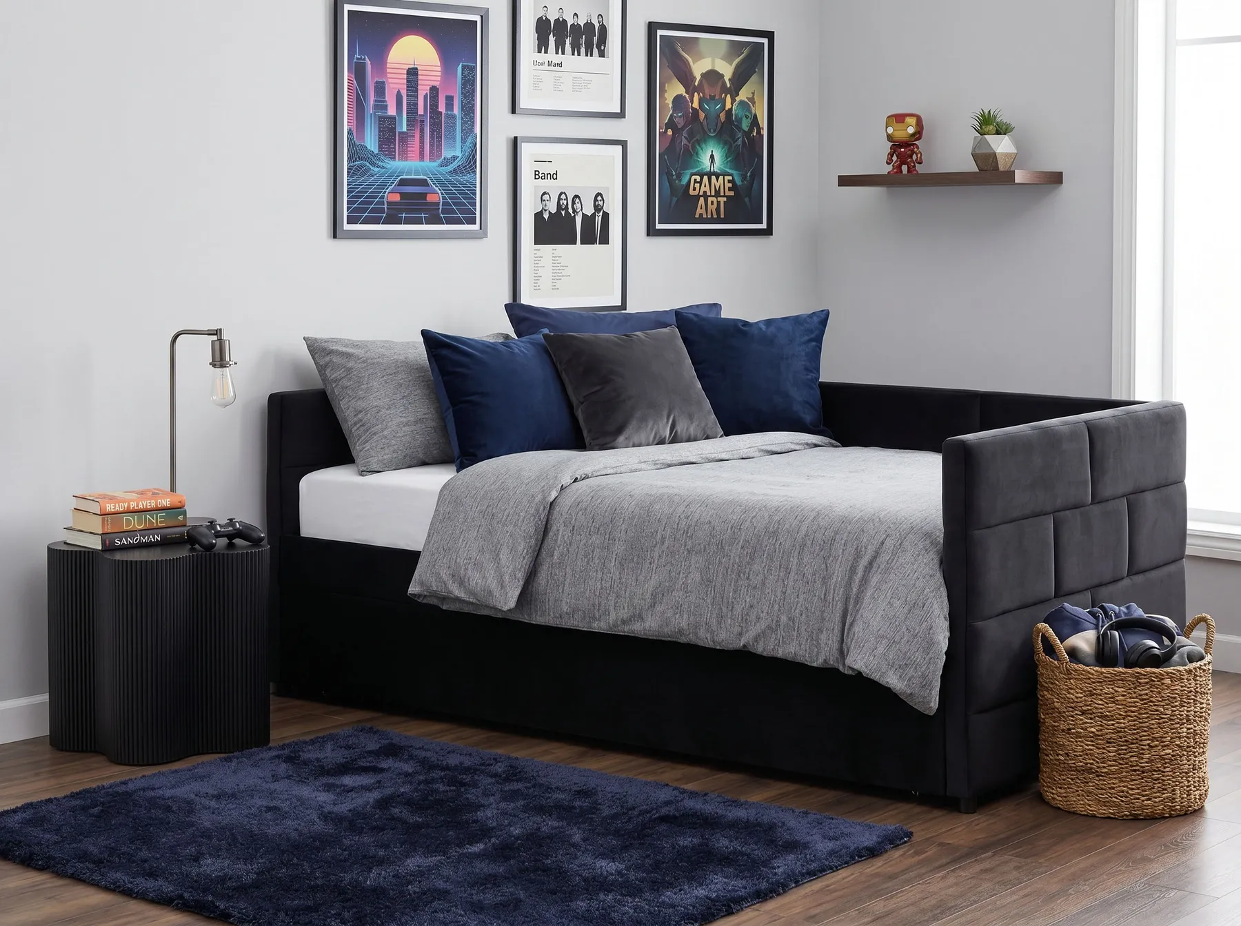 Tagesbett mit Stauraum MARRAY Samtstoff Schwarz 90 x 200 cm_1069228