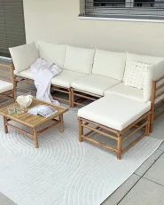 Garden Lounge Set with Table 6 Seater CERRETO Bamboo Off-White Left Hand_950904