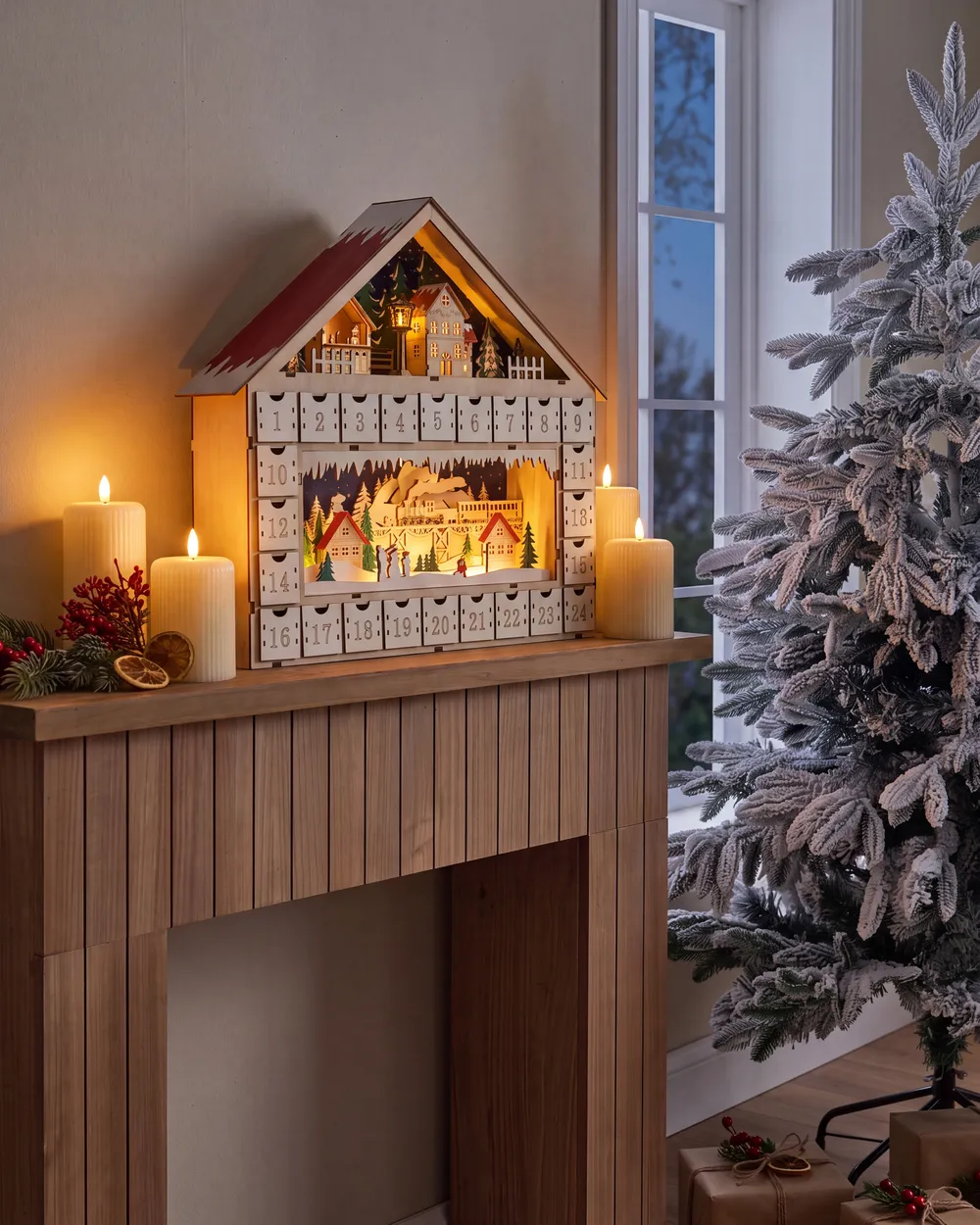 Christmas Decoration LED NISSER 44 cm Advent Calendar Light Brown_1016981