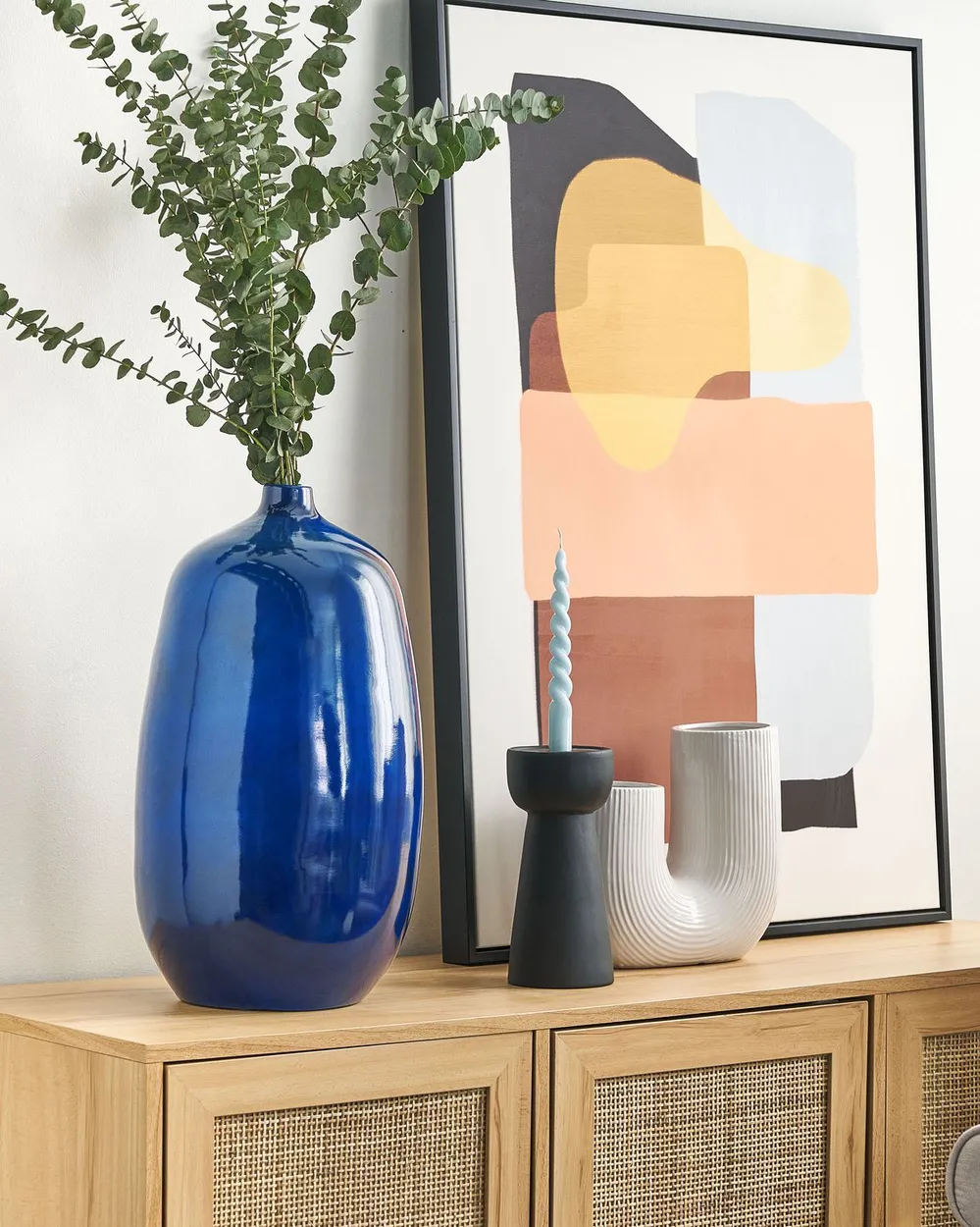 Blumenvase VITORIA 45 cm Keramik Dunkelblau