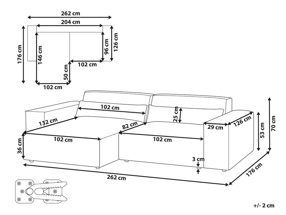 Modul Ecksofa 3-Sitzer HELLNAR Samtstoff Hellbeige rechtsseitig_910706