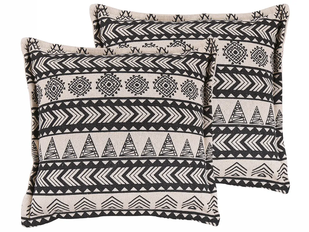Dekokissen 2er Set HENTEPE 45 x 45 cm Baumwolle Schwarz Geometrisches Muster