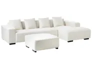 Ecksofa 4-Sitzer LUNGO mit Ottomane Bouclé Weiß linksseitig_962376