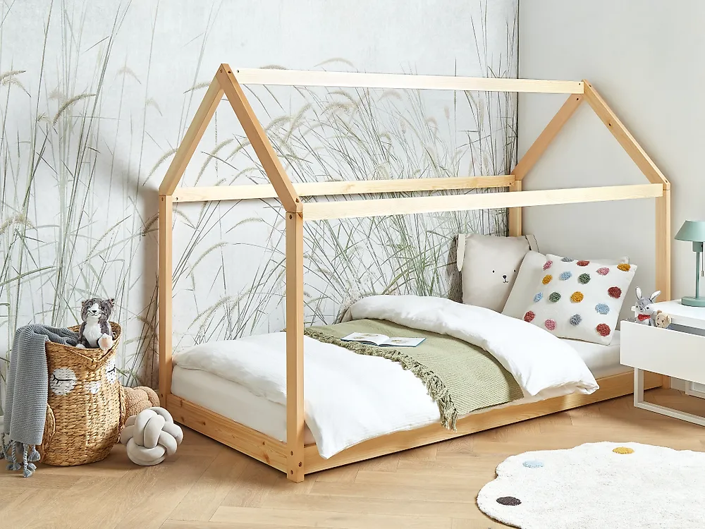 Kids Bed House Pine Wood TOSSE 90 x 200 cm (EU Single) Light Brown_1172056