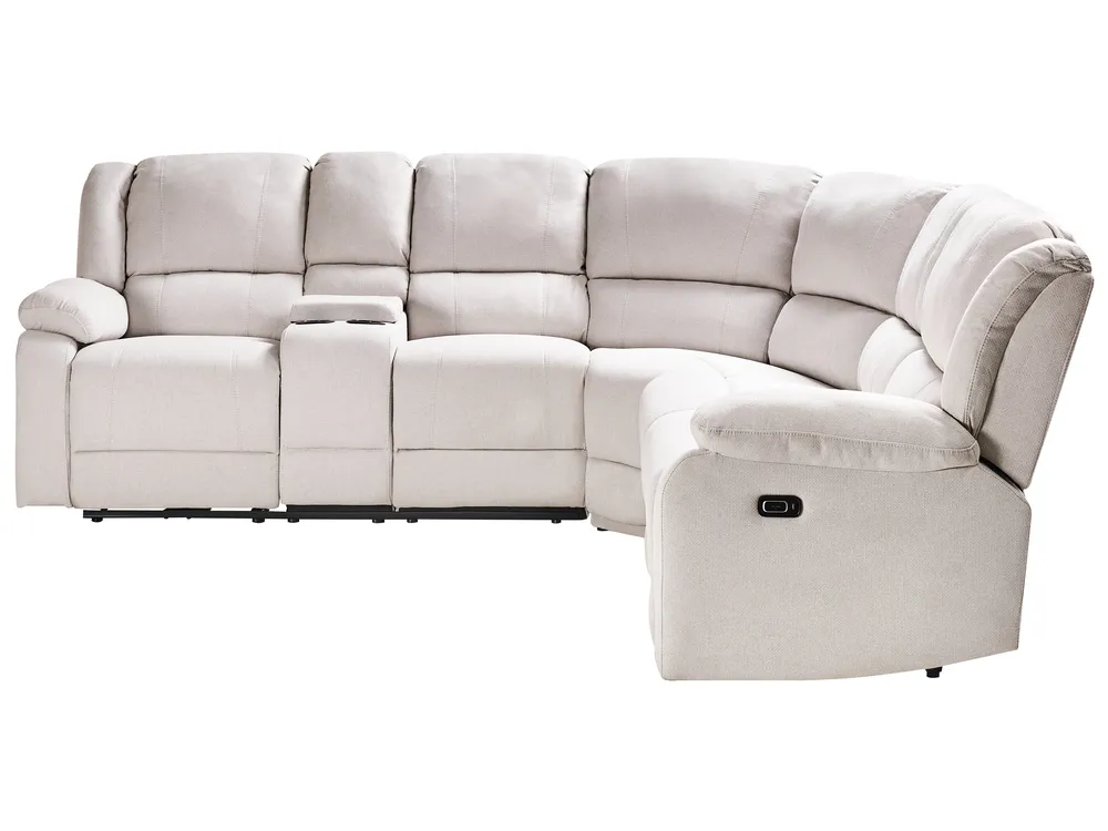 Manual Recliner Corner Sofa 5 Seater ROKKE with USB Port Fabric Off-White Left Hand_959382