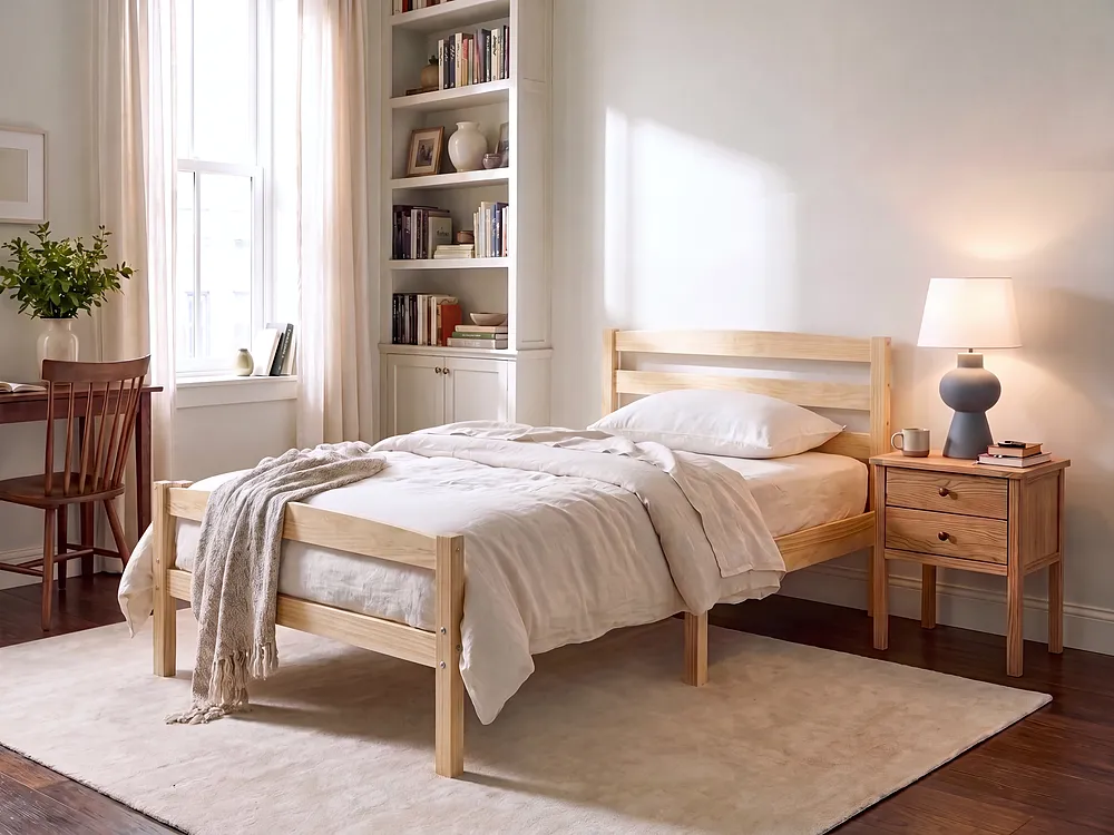 Bett mit Lattenrost Kiefernholz ECHALLON 90 x 200 cm Hellbraun_1156851