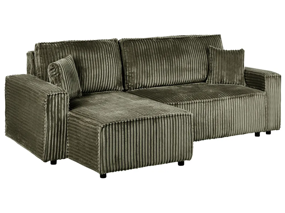 Corner Sofa Bed 3 Seater ABACKA with Storage Corduroy Green Right Hand_959973