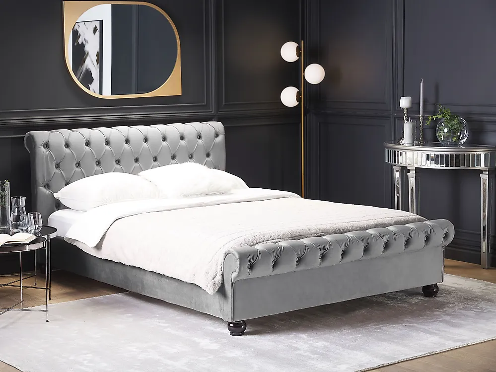Bed Velvet AVALLON 140 x 200 cm (EU Double) Grey_1178175