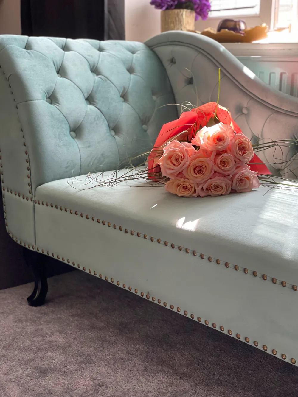 Linksseitige Chaiselongue NIMES Samtstoff Mintgrün_809876