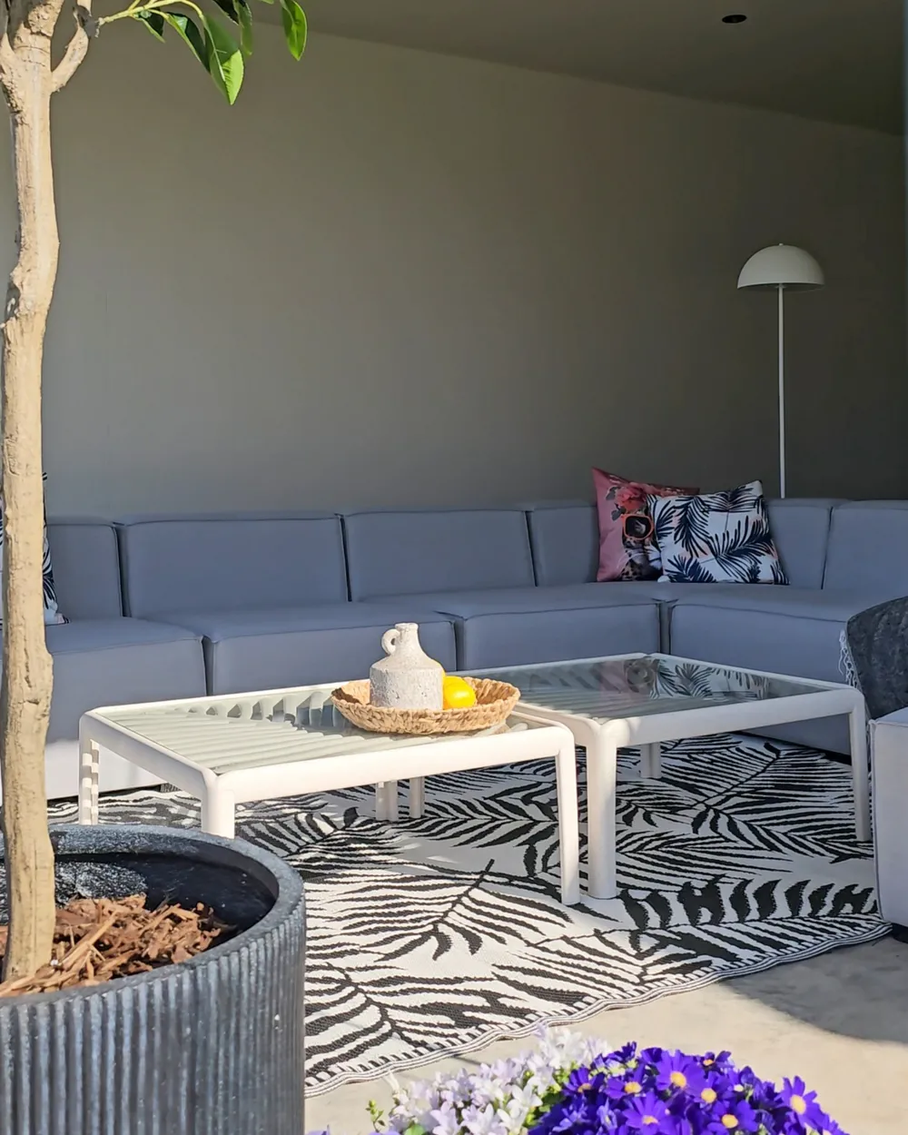 Garden Corner Sofa with Ottoman 7 Seater AREZZO Modular Light Grey Left Hand_982369