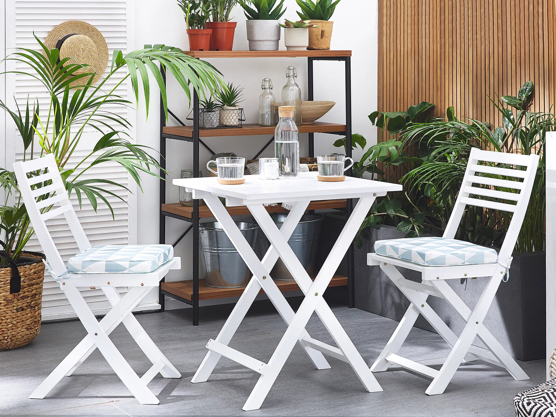 Bistro Set inkl. Kissen klappbar FIJI Akazienholz Blau_764242