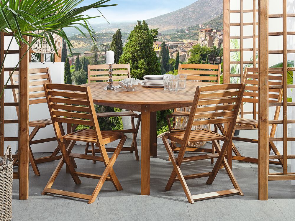 Garden Dining Set 6 Seater TOLVE Acacia Wood Brown
