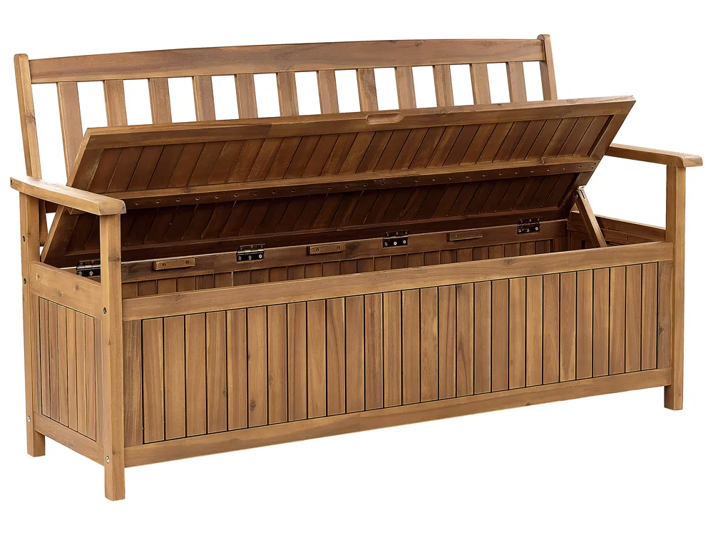 Gartenbank mit Auflage SOVANA 160 cm mit Stauraum Akazienholz Rot_922585
