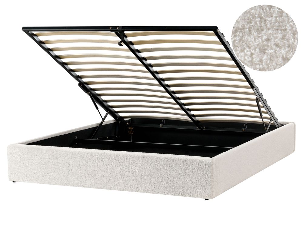 Opbergbed zonder hoofdbord DINAN Bouclé Gebroken wit 160 x 200 cm