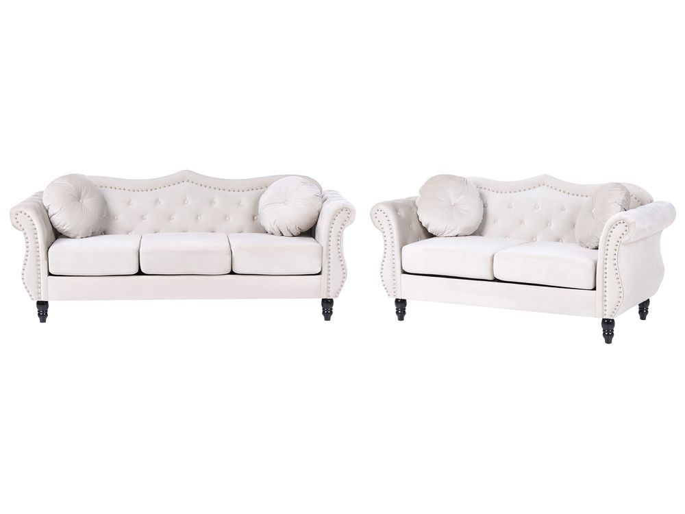 Living Room Set 5 Seater SKIEN Velvet Light Beige