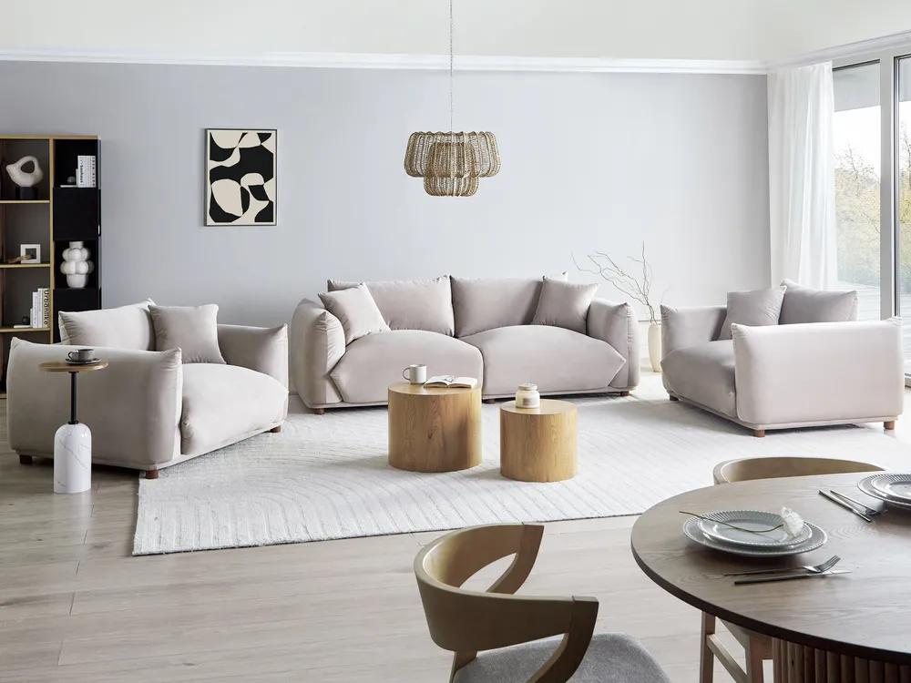 Sofa 3-Sitzer LUVOS Samtstoff Taupe_970496