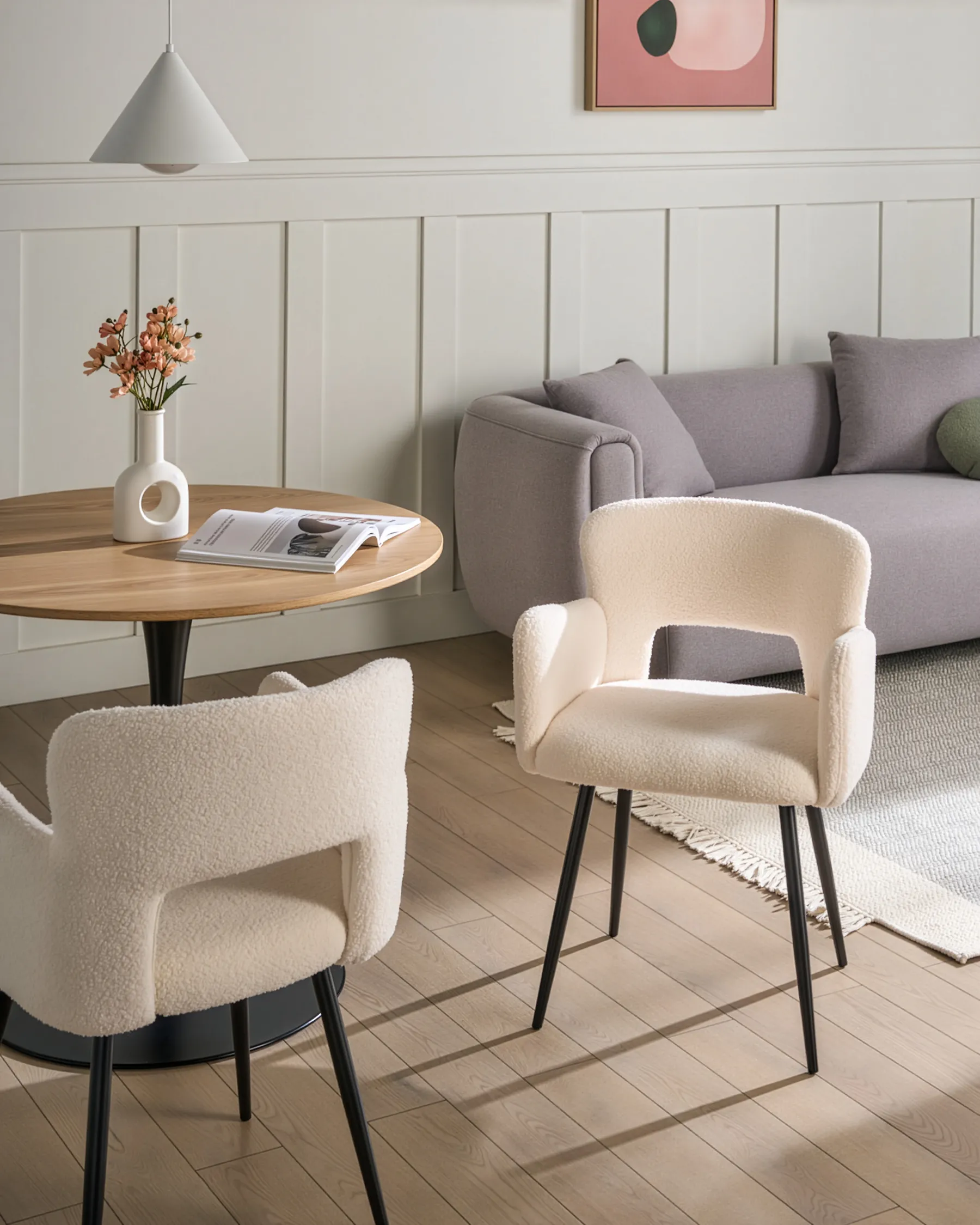 Set of 2 Dining Chairs SANILAC Boucle White_877433