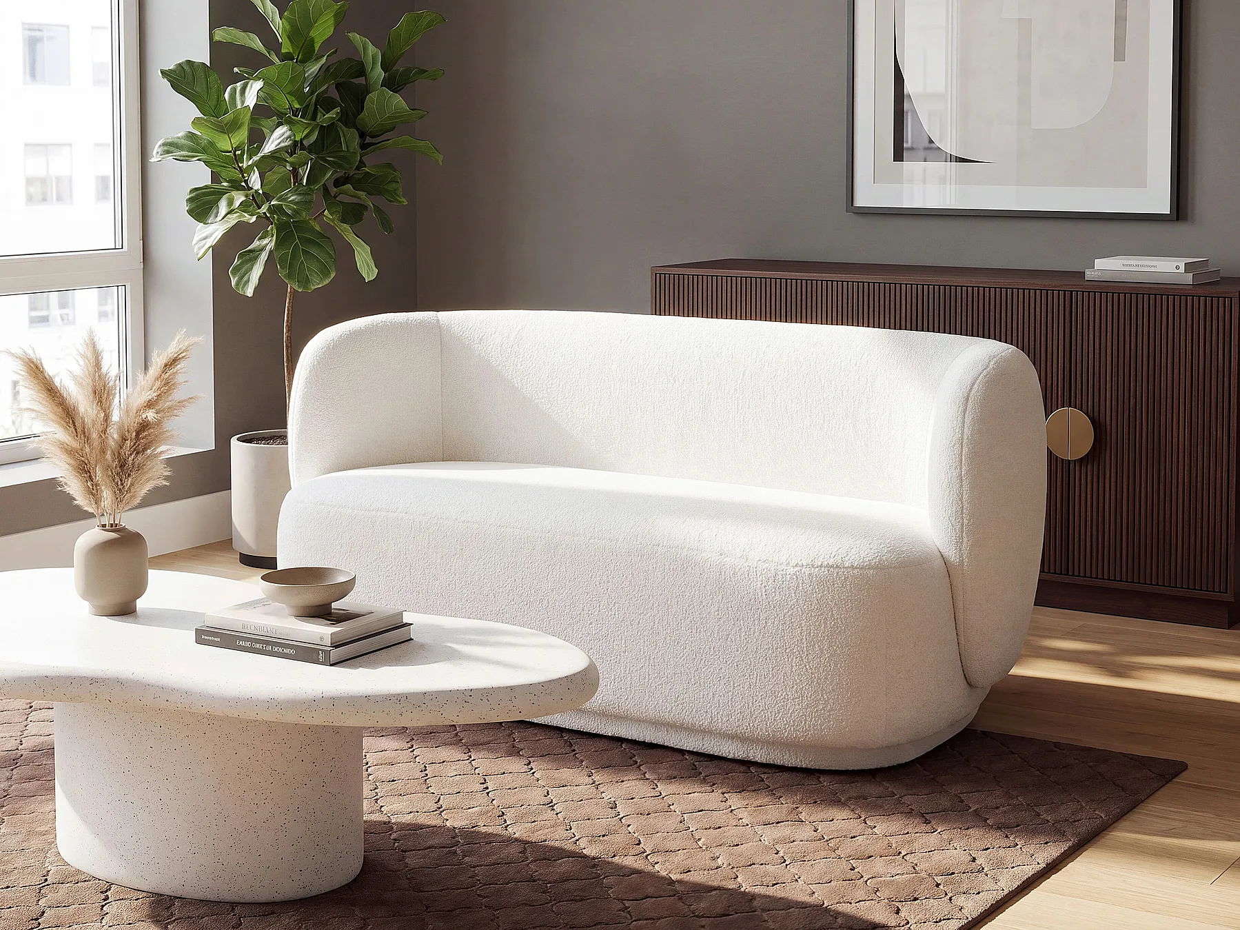 Sofa 3 Seater MELLOSA Boucle White_1197315