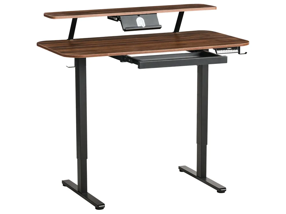 Schreibtisch elektrisch höhenverstellbar WILBANKS 120 cm 60 cm mit USB-Anschluss Braun / Schwarz_1031156