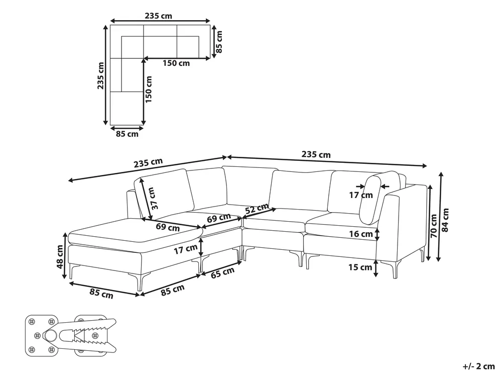 Modular Corner Sofa 4 Seater EVJA with Ottoman Velvet Grey Right Hand_817804
