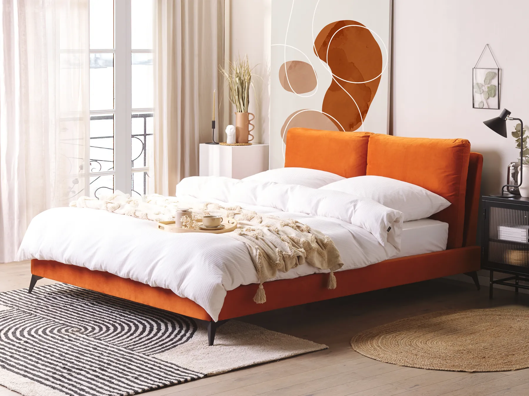 Bett mit Lattenrost Samtstoff MELLE 160 x 200 cm Orange_829886
