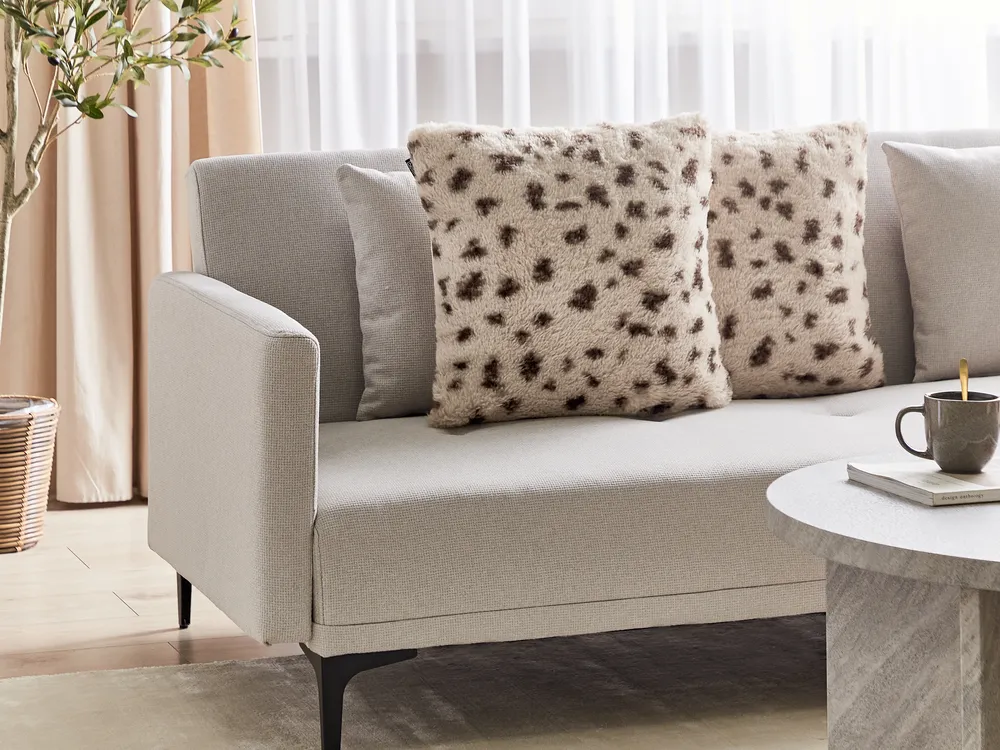Dekokissen 2er Set KASRA 45 x 45 cm Webpelz Hellbeige Abstraktes Muster