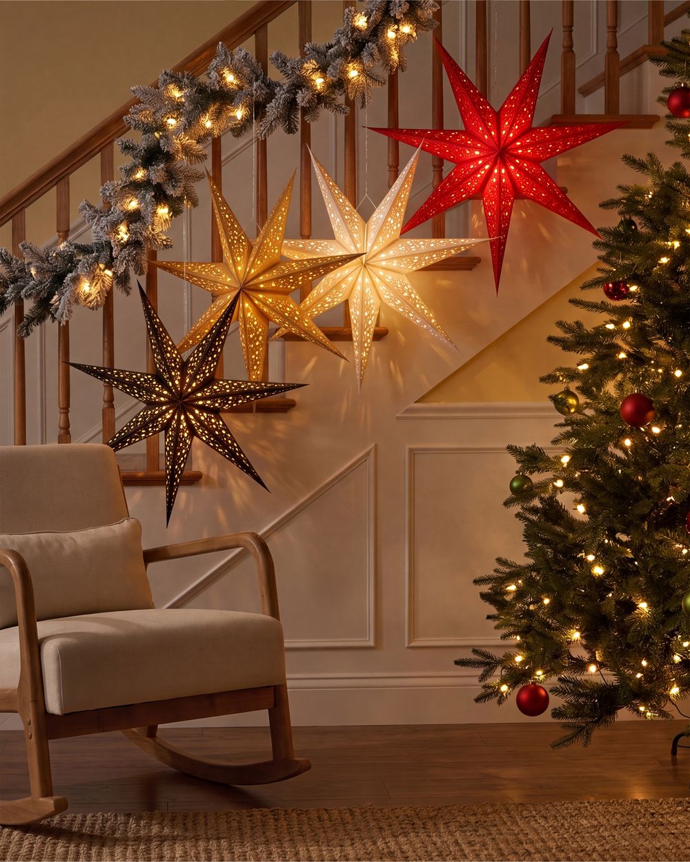 Set od 4 viseće dekoracije LED KAMET 60 cm Zvijezda Višebojni