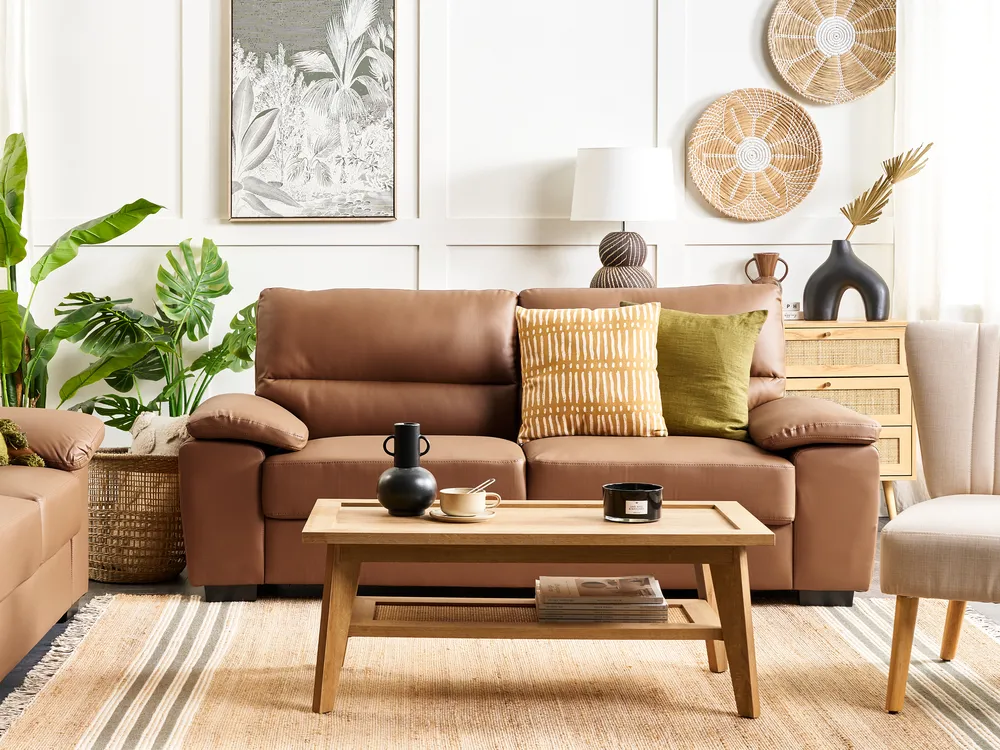Sofa 3 Seater VOGAR Faux Leather Golden Brown