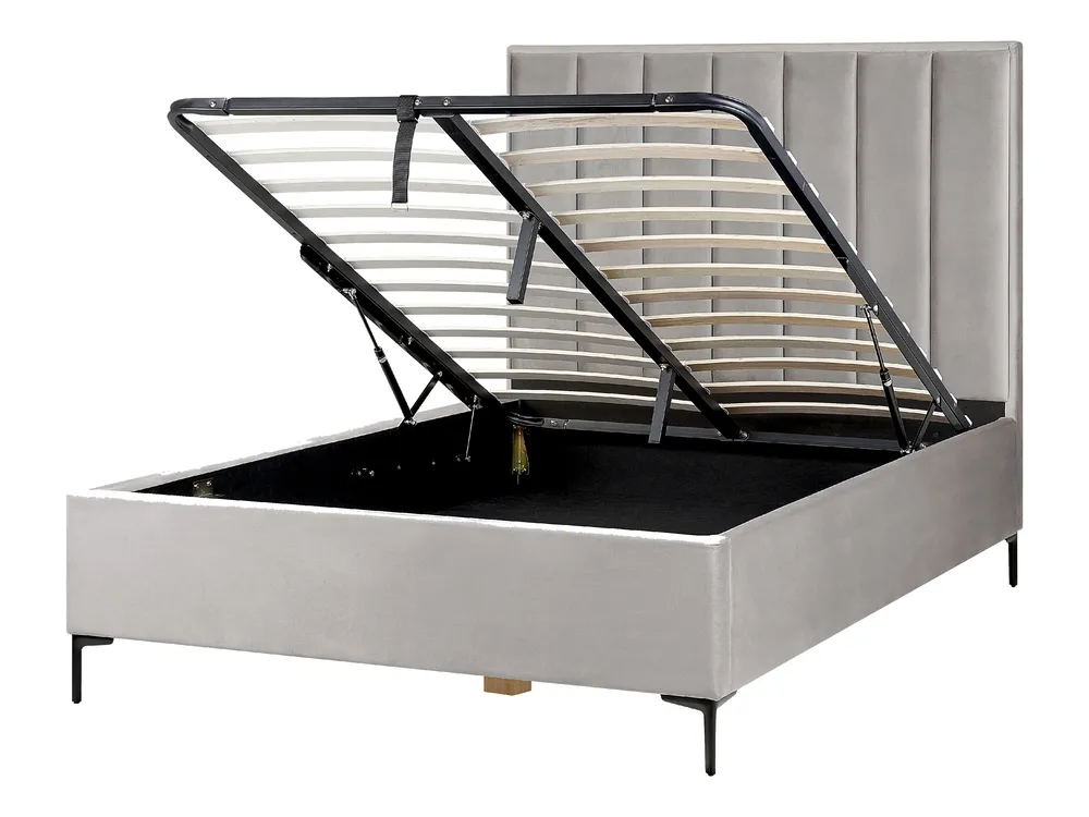 Bett mit Stauraum SEZANNE Samtstoff Hellgrau 140 x 200 cm