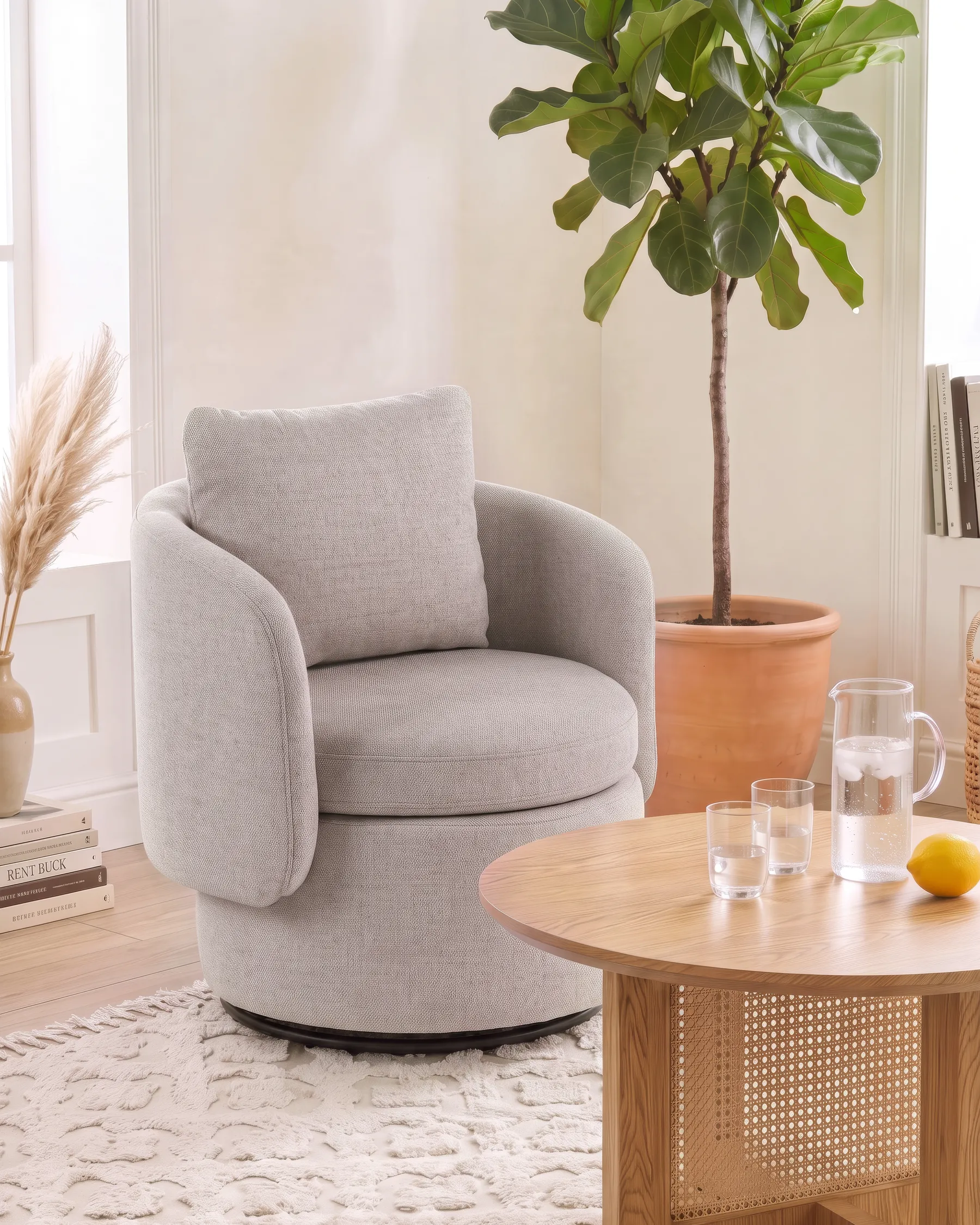 Swivel Armchair HORSENS with Storage Fabric Beige_1063296