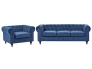 Living Room Set 4 Seater CHESTERFIELD Velvet Navy Blue_1039408