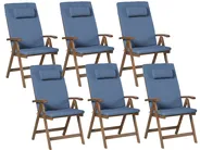 Set mit 6 Stühlen und Sitzkissen AMANTEA PREMIUM Akazienholz Blau_1071105