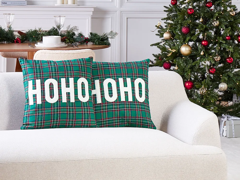 Set of 2 Decorative Cushions JOYCANDY 45 x 45 cm Green Christmas Motif_1183589