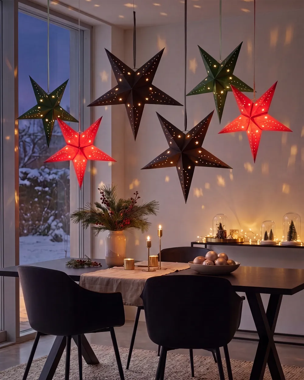Wanddekoration 2er Set LED MOTTI 45 cm Stern Schwarz