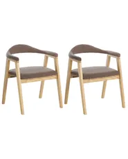 Set of 2 Dining Chairs ONECO Wood Light Brown/ Taupe_1085023