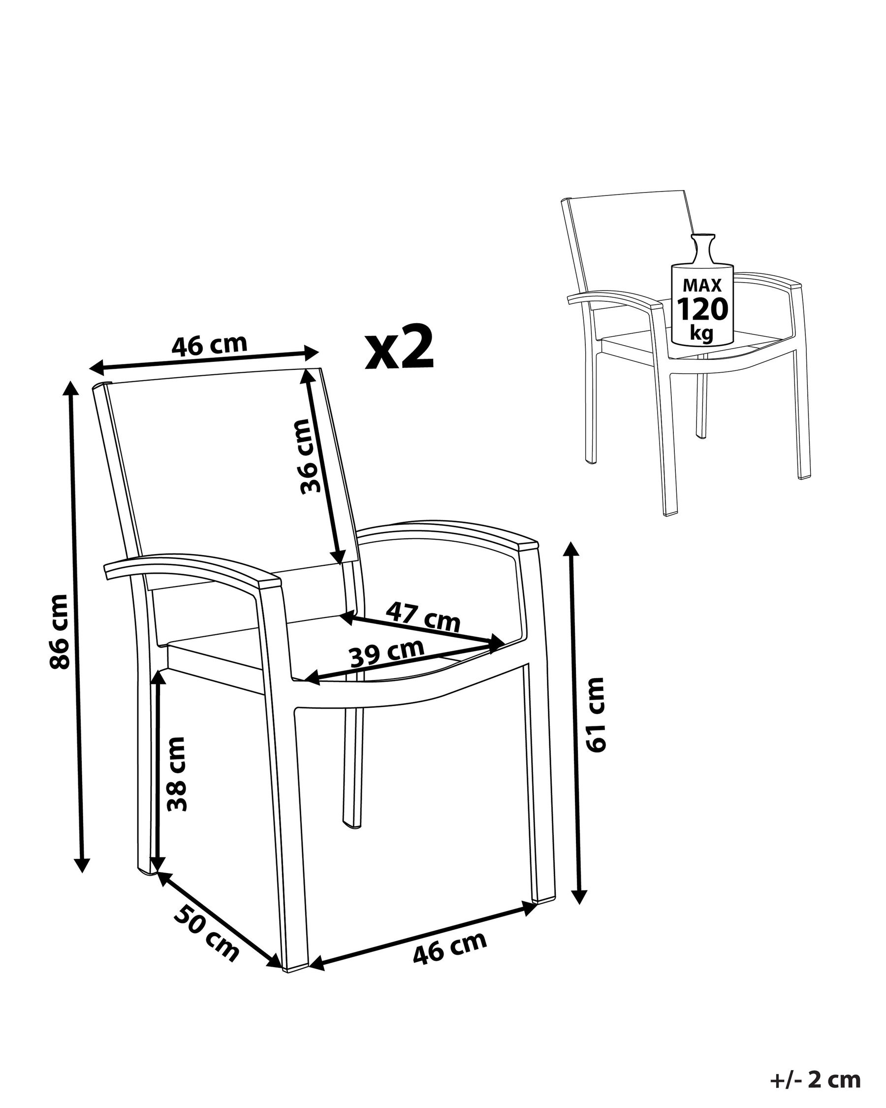 Gartenstuhl 2er Set PERETA Metall Grau_738982