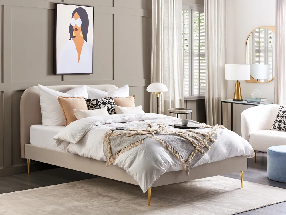 Bett mit Lattenrost Samtstoff FLAYAT 160 x 200 cm Hellbeige_834181