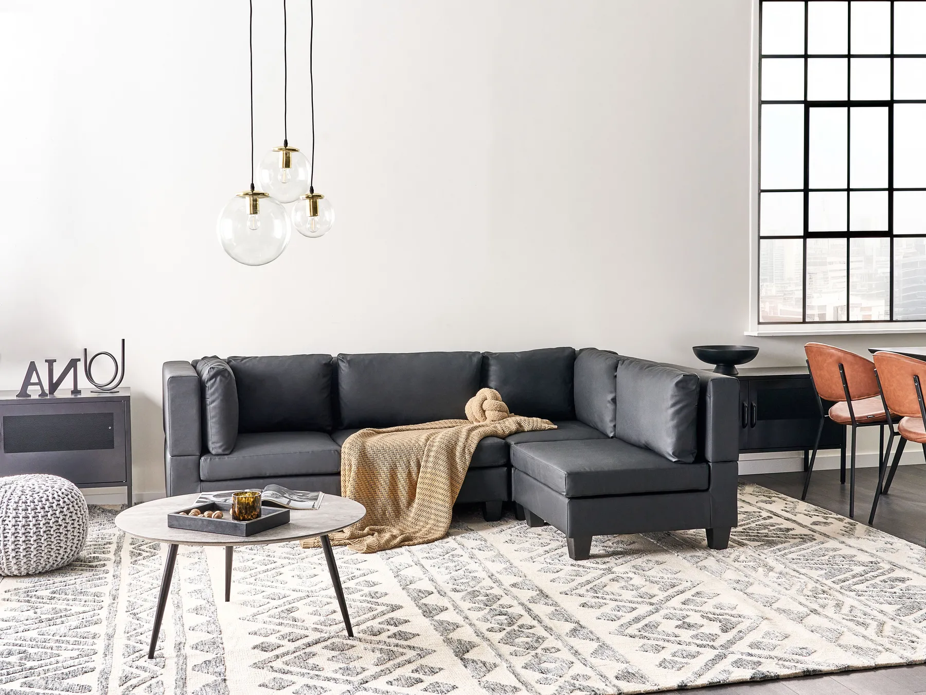 Modular Corner Sofa 4 Seater UNSTAD Faux Leather Black Left Hand_936690