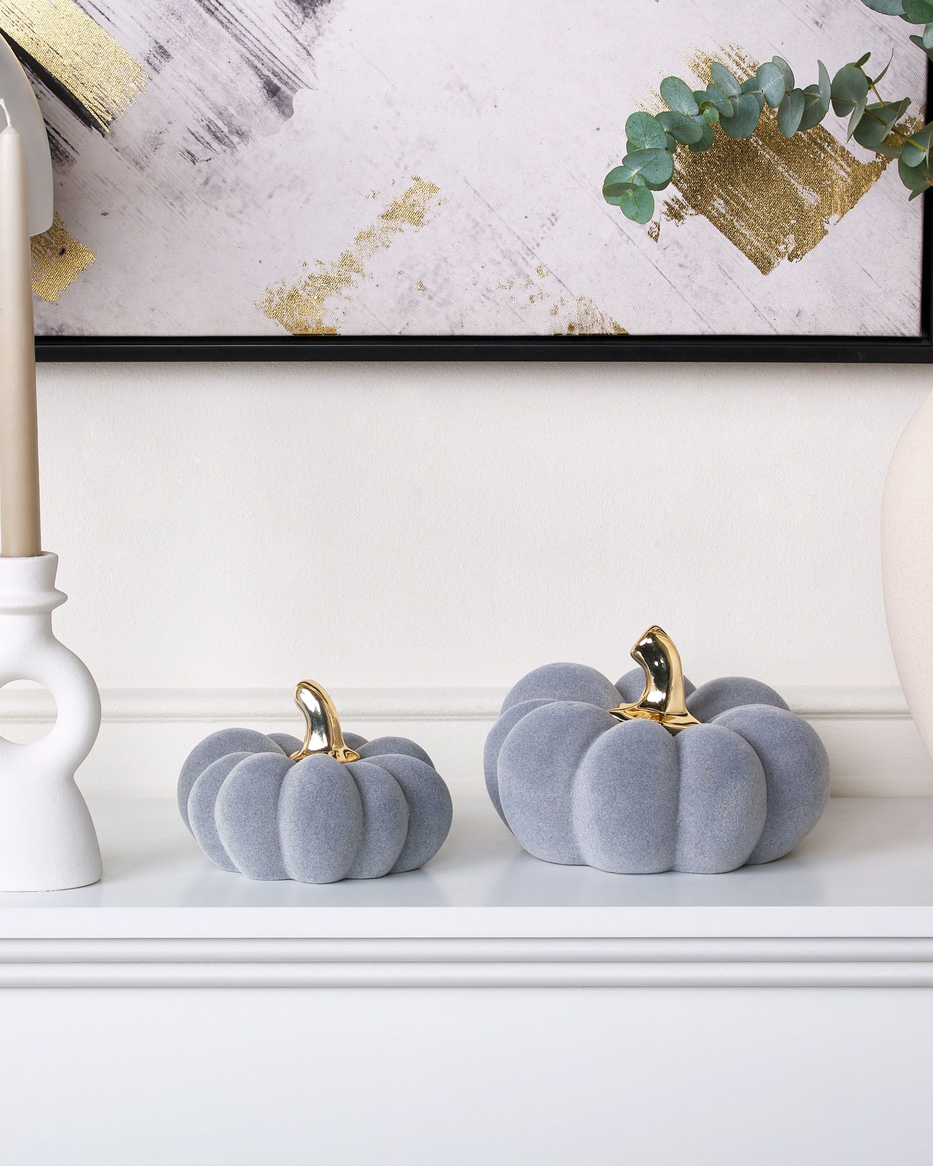 Samt Kürbis Deko Set - 5 Weiche Handgemachte Kürbisse Für Herbst & Halloween