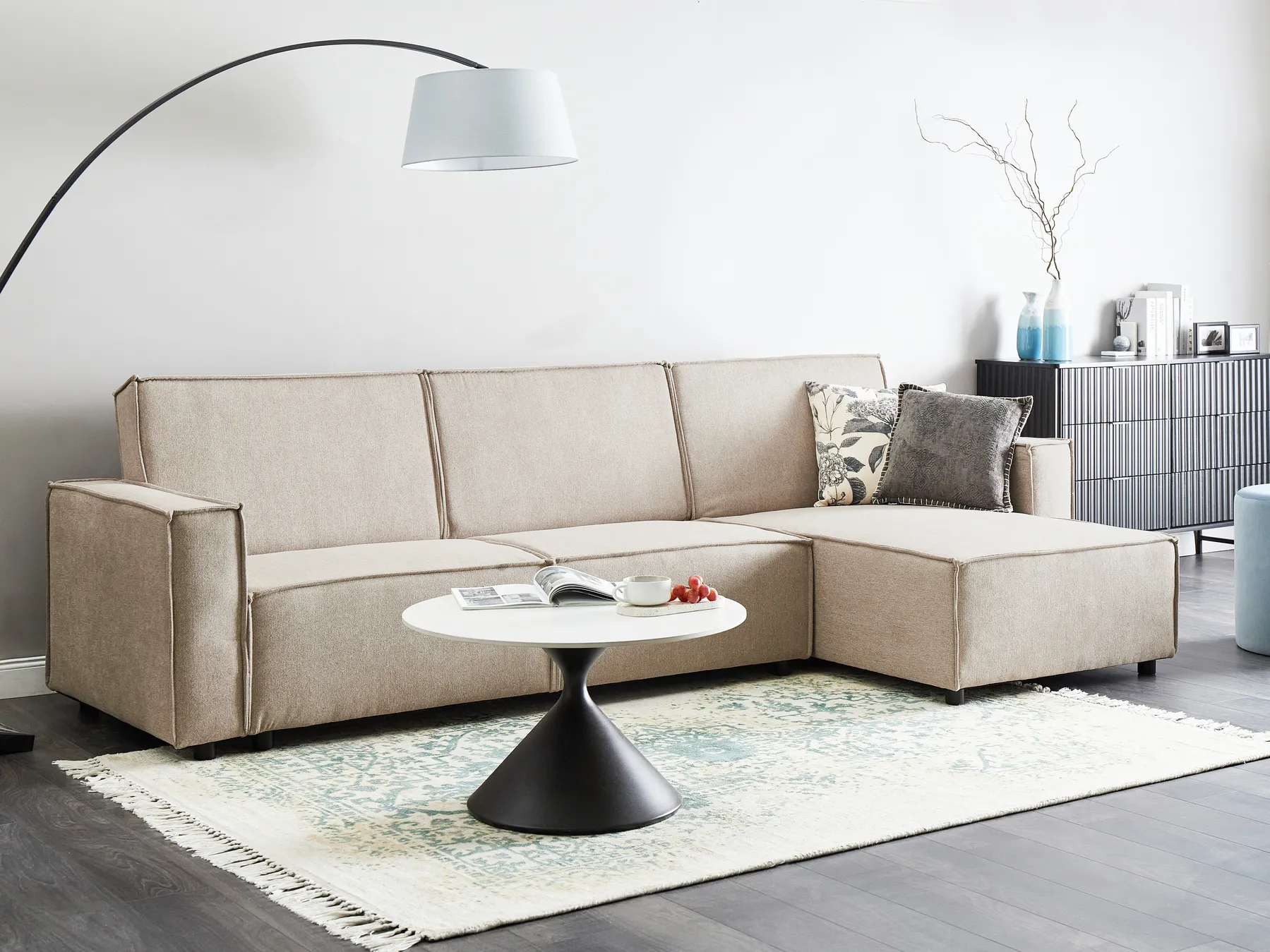 Eckschlafsofa 3-Sitzer ROMEDAL II Stoff Beige linksseitig_971598