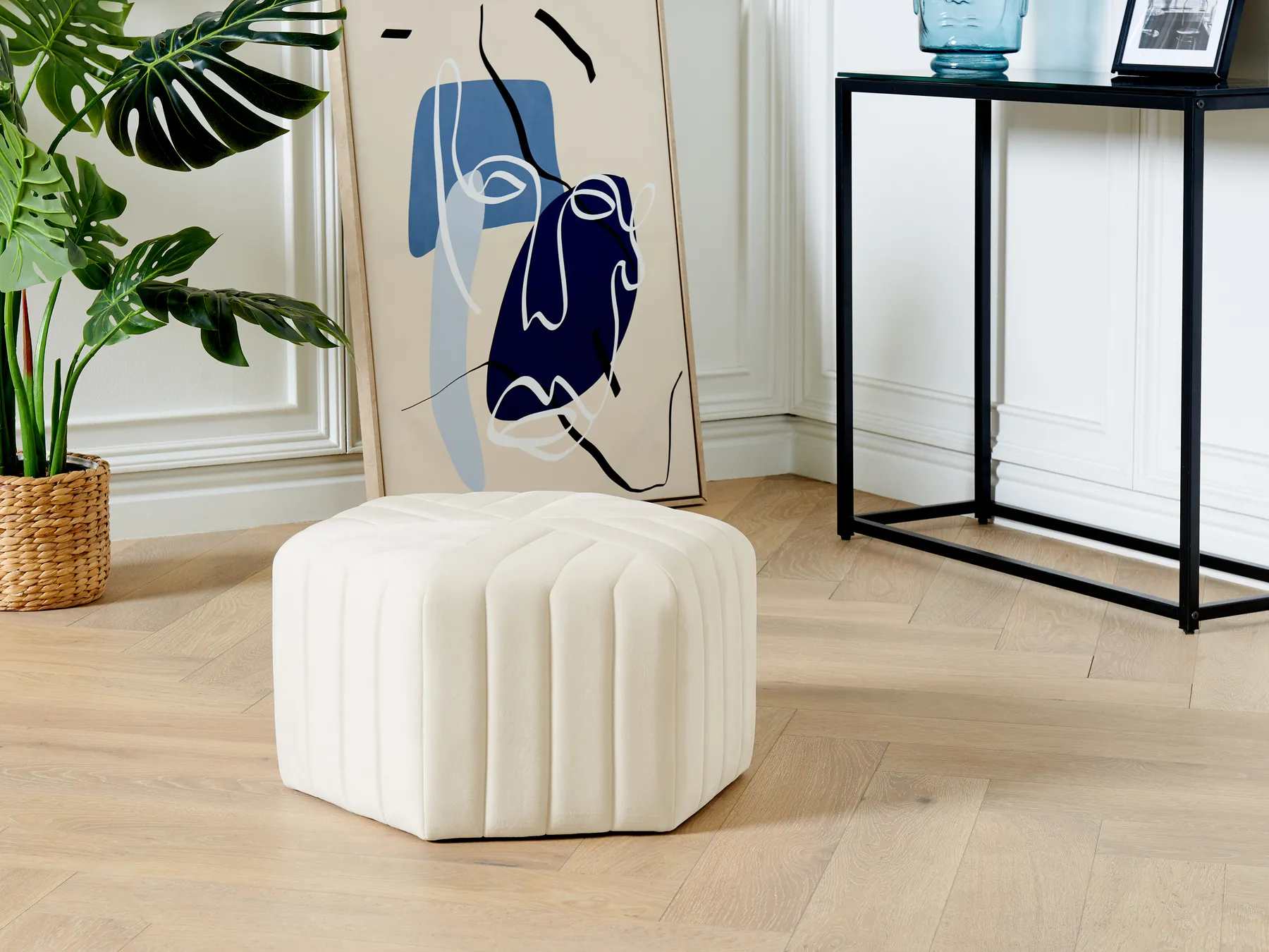 Pouf MURIETTA Samtstoff Cremeweiß_860650